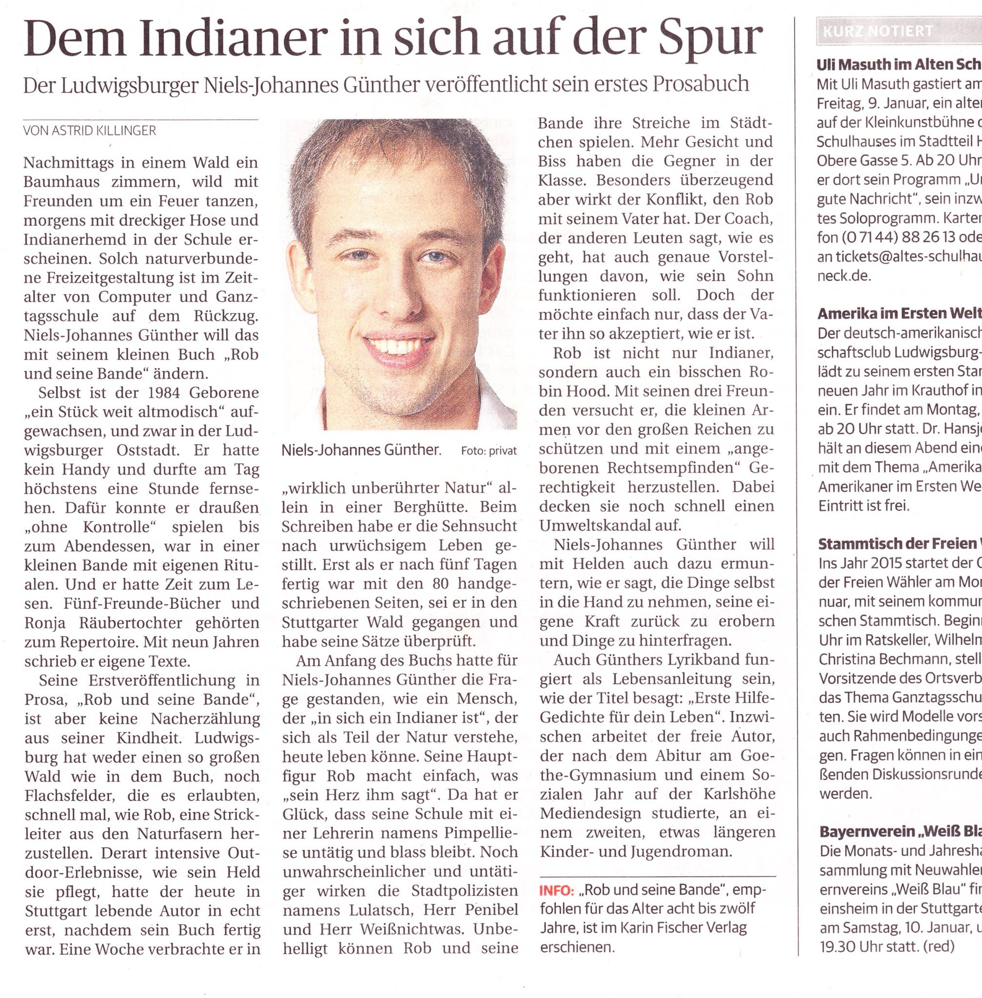 Artikel in der Ludwigsburger Kreiszeitung, LKZ vom 09.01.2015